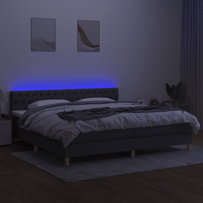 Pat cu arcuri, saltea și LED, gri închis, 200x200 cm, textil - WALTI WALTI