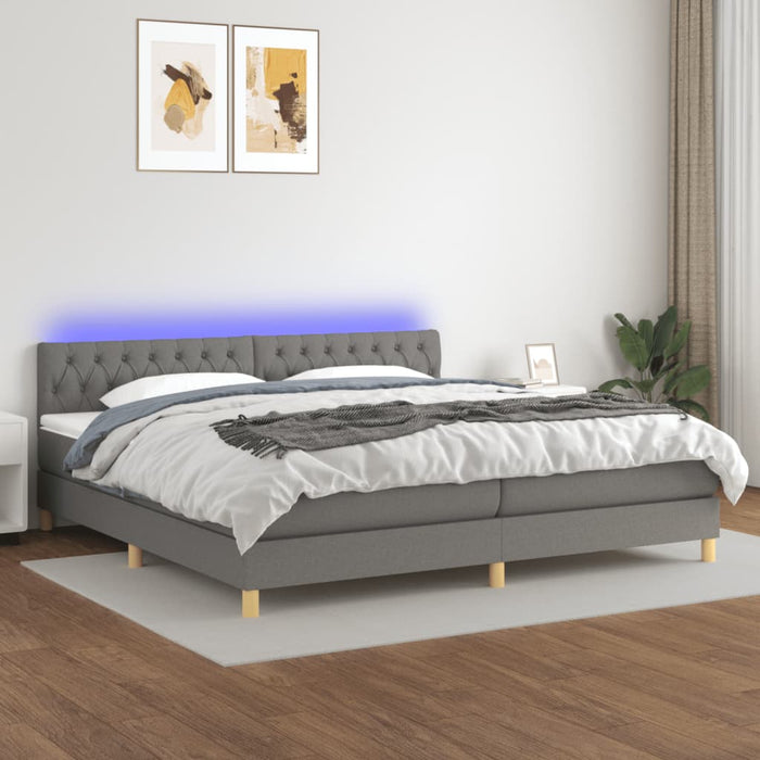 Pat cu arcuri, saltea și LED, gri închis, 200x200 cm, textil - WALTI WALTI