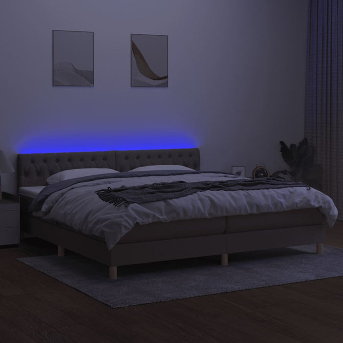 Pat cu arcuri, saltea și LED, gri taupe, 200x200 cm, textil - WALTI WALTI