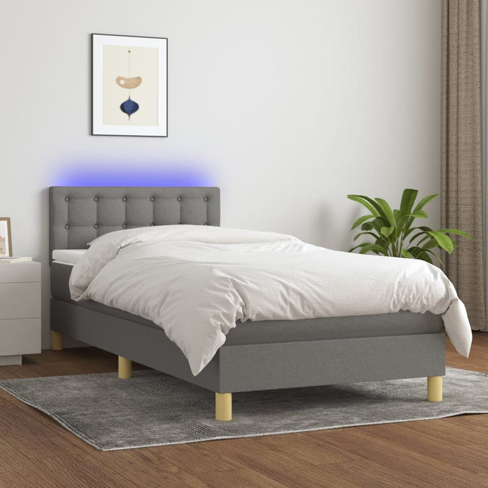 Pat cu arcuri, saltea și LED, gri închis, 90x190 cm, textil - WALTI WALTI