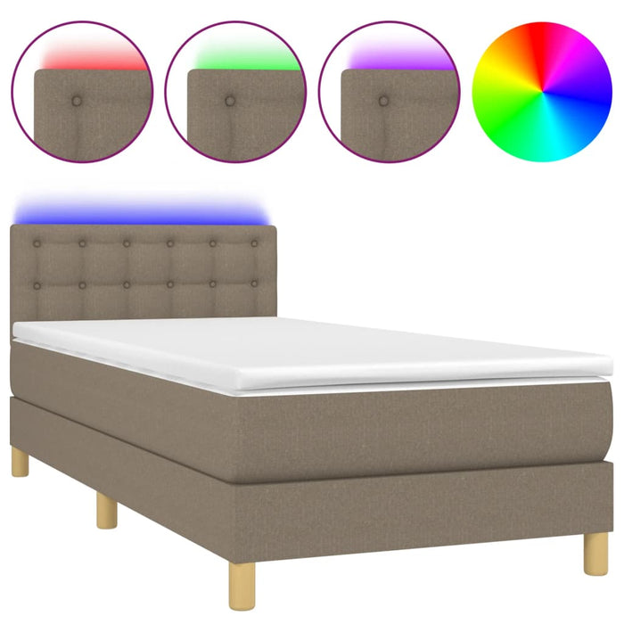 Pat cu arcuri, saltea și LED, gri taupe, 90x190 cm, textil - WALTI WALTI
