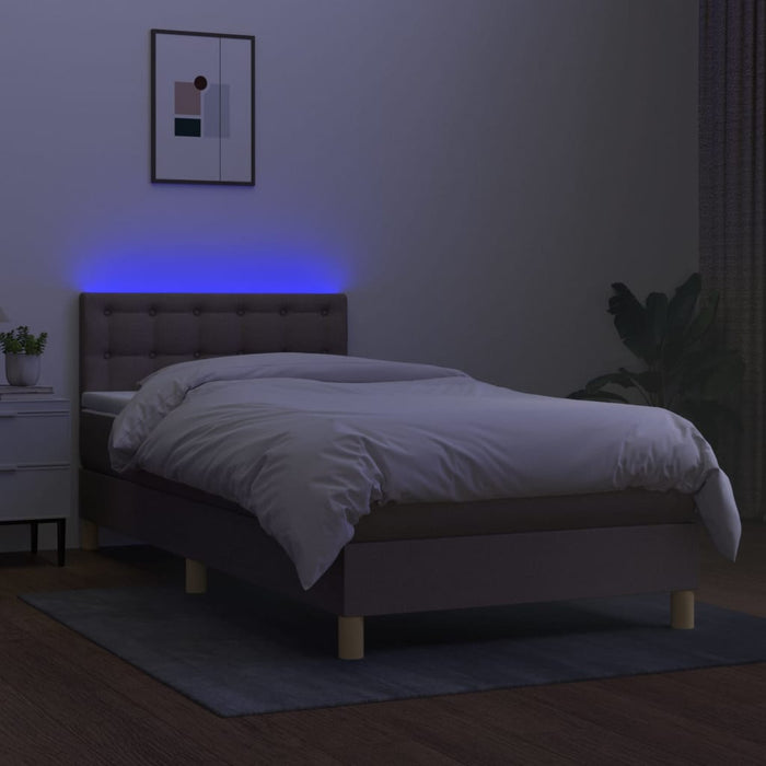 Pat cu arcuri, saltea și LED, gri taupe, 90x190 cm, textil - WALTI WALTI