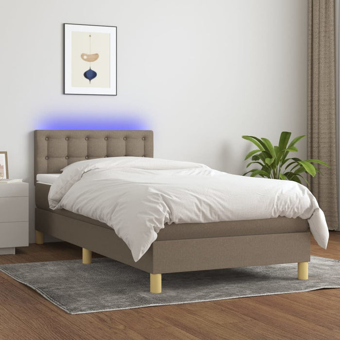 Pat cu arcuri, saltea și LED, gri taupe, 90x190 cm, textil - WALTI WALTI