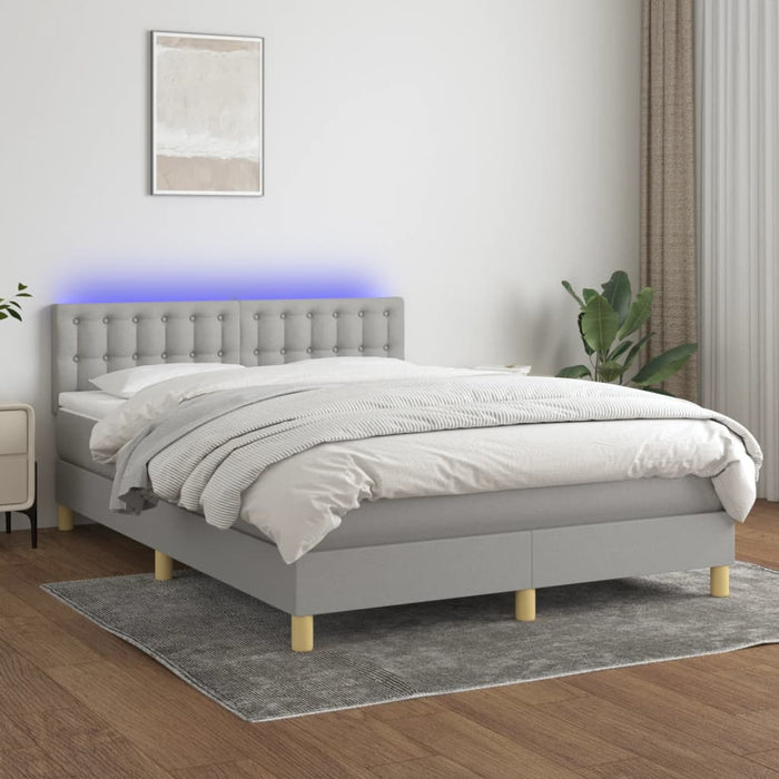 Pat cu arcuri, saltea și LED, gri deschis, 140x200 cm, textil - WALTI WALTI