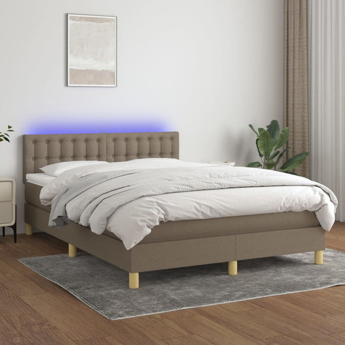 Pat cu arcuri, saltea și LED, gri taupe, 140x200 cm, textil - WALTI WALTI