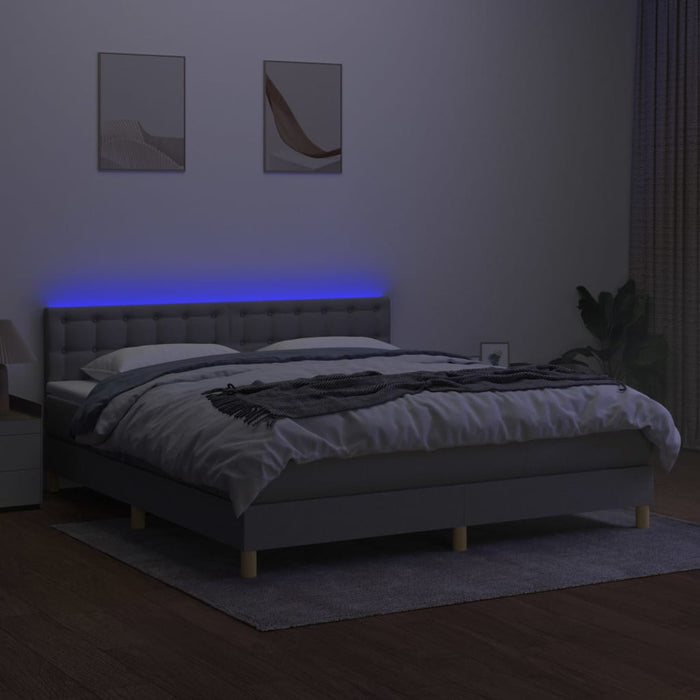 Pat cu arcuri, saltea și LED, gri deschis, 160x200 cm, textil - WALTI WALTI