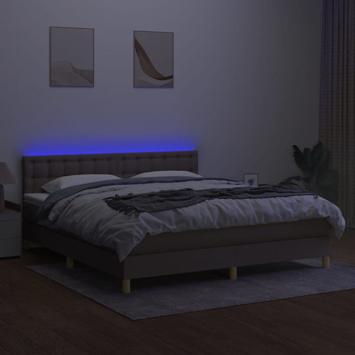 Pat cu arcuri, saltea și LED, gri taupe, 160x200 cm, textil - WALTI WALTI