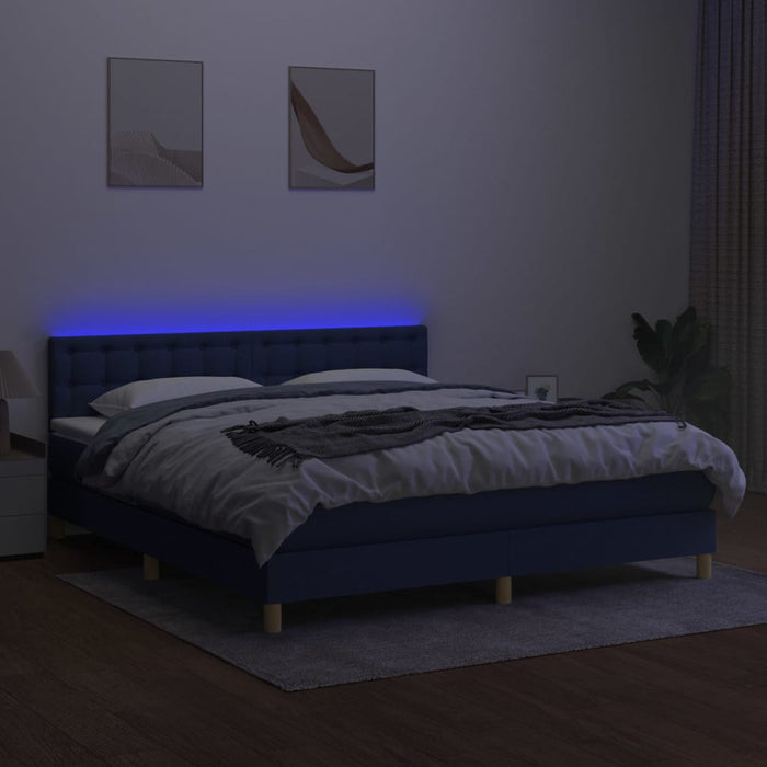 Pat cu arcuri, saltea și LED, albastru, 160x200 cm, textil - WALTI WALTI