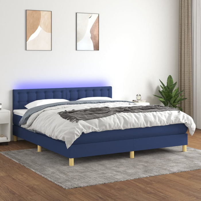 Pat cu arcuri, saltea și LED, albastru, 160x200 cm, textil - WALTI WALTI