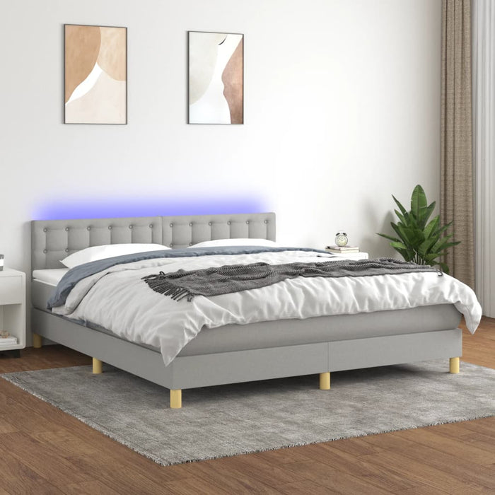 Pat cu arcuri, saltea și LED, gri deschis, 180x200 cm, textil - WALTI WALTI