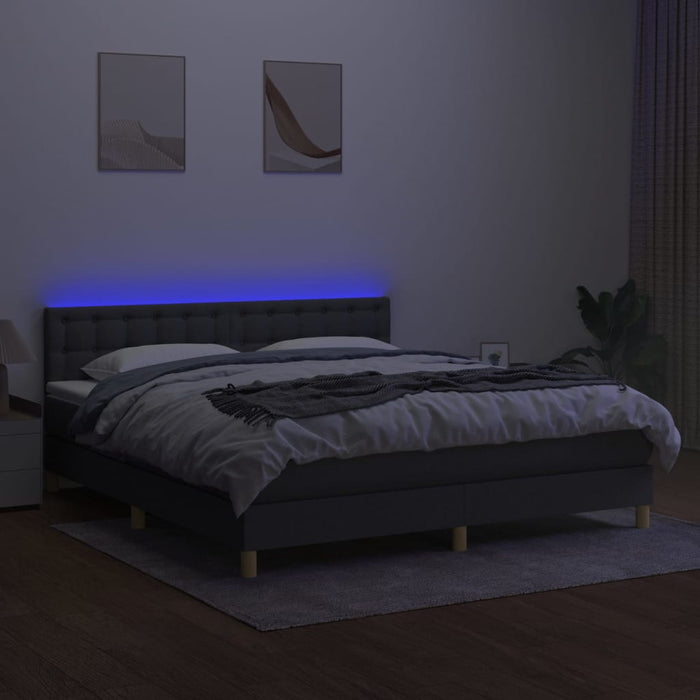 Pat cu arcuri, saltea și LED, gri închis, 180x200 cm, textil - WALTI WALTI