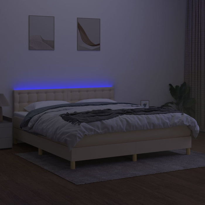 Pat cu arcuri, saltea și LED, crem, 180x200 cm, textil - WALTI WALTI