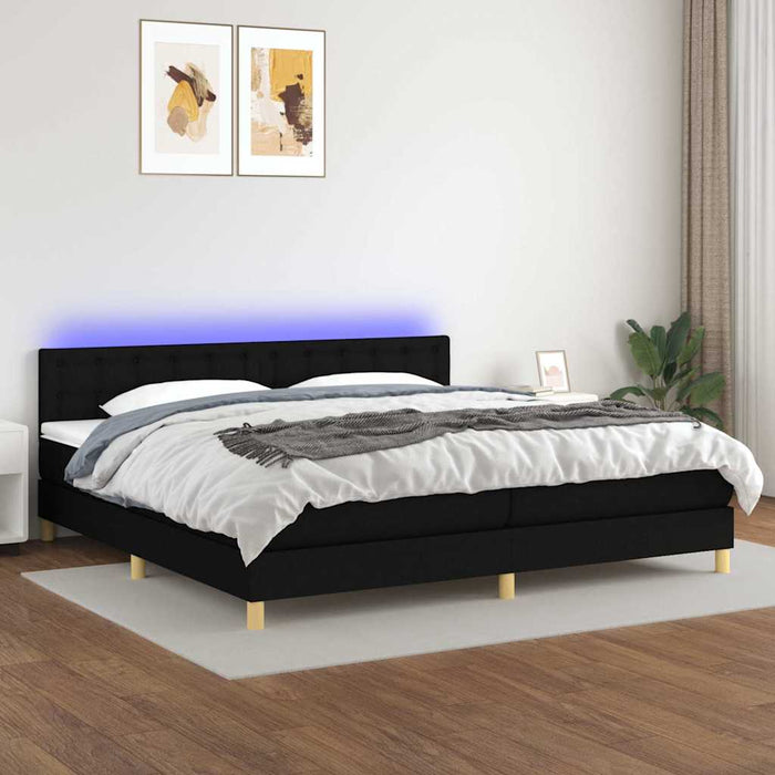 Pat cu arcuri, saltea și LED, negru, 200x200 cm, textil - WALTI WALTI
