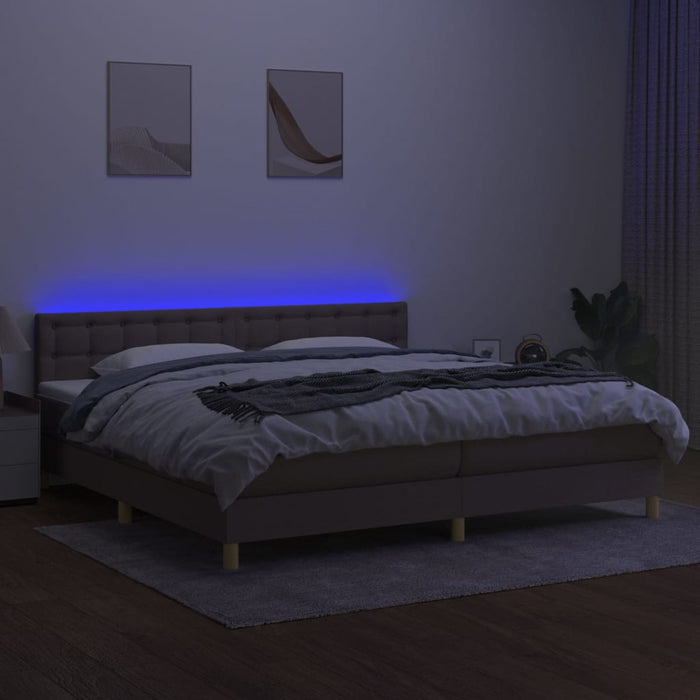 Pat cu arcuri, saltea și LED, gri taupe, 200x200 cm, textil WALTI