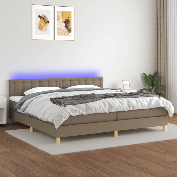 Pat cu arcuri, saltea și LED, gri taupe, 200x200 cm, textil WALTI