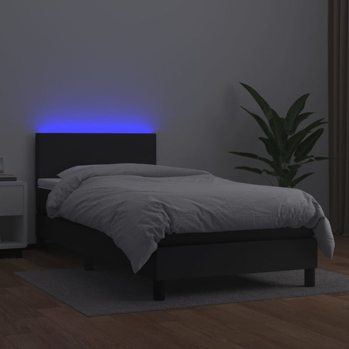 Pat continental cu saltea & LED, negru, 80x200 cm, piele eco WALTI