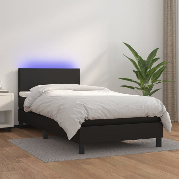 Pat continental cu saltea & LED, negru, 80x200 cm, piele eco WALTI