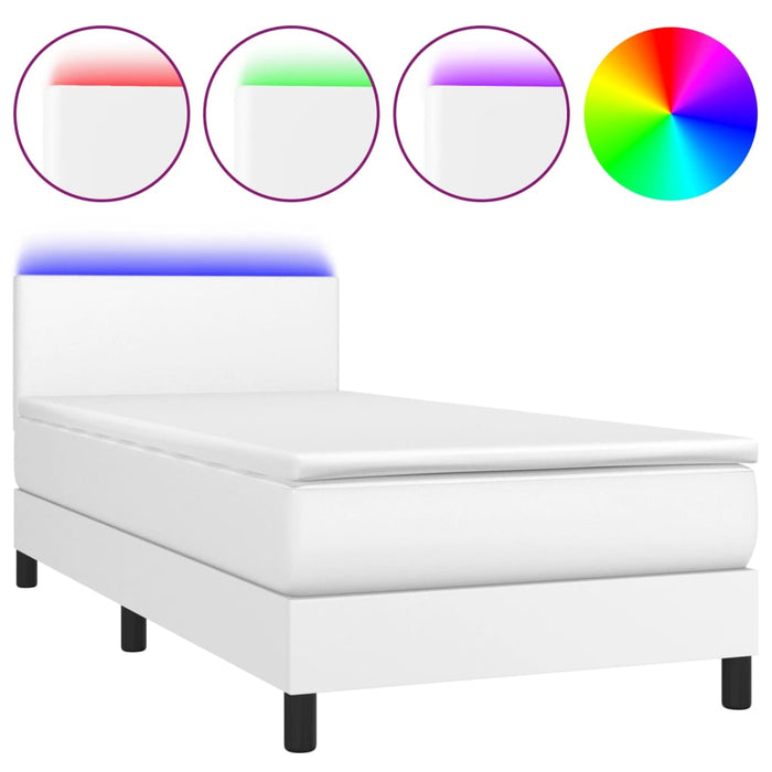 Pat continental cu saltea & LED, alb, 80x200 cm, piele eco - WALTI WALTI