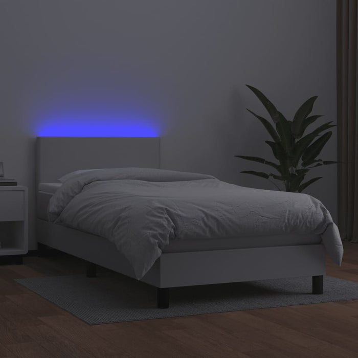 Pat continental cu saltea & LED, alb, 80x200 cm, piele eco - WALTI WALTI