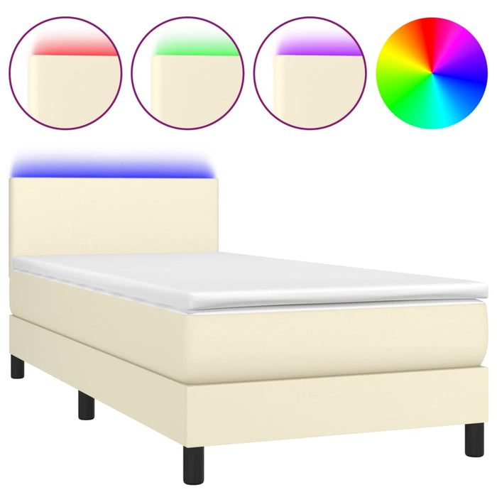Pat continental cu saltea și LED, crem, 80x200 cm, piele eco WALTI