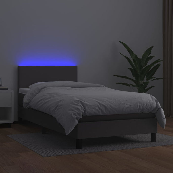 Pat continental cu saltea și LED, gri, 80x200 cm, piele eco - WALTI WALTI