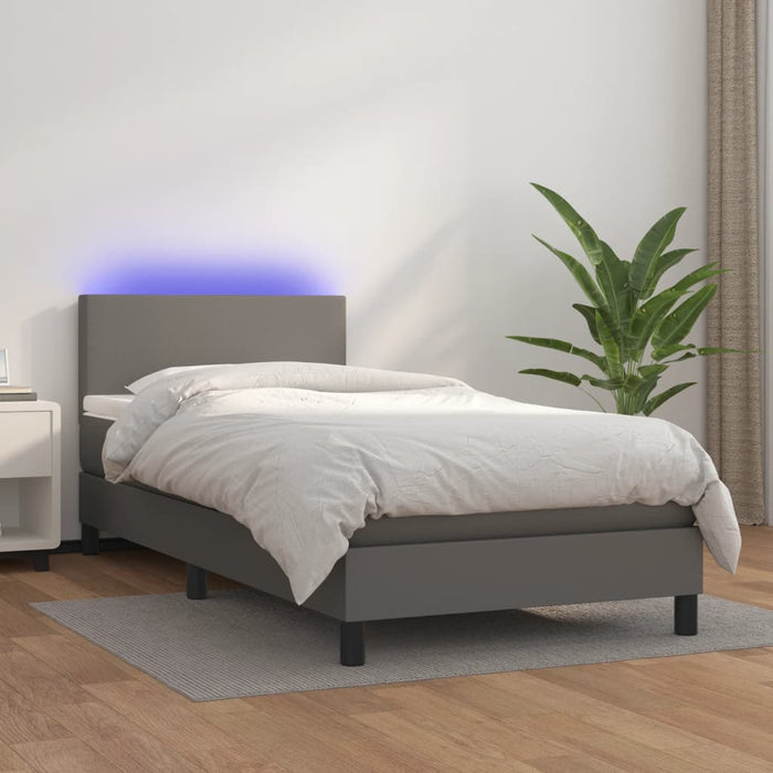Pat continental cu saltea și LED, gri, 80x200 cm, piele eco - WALTI WALTI