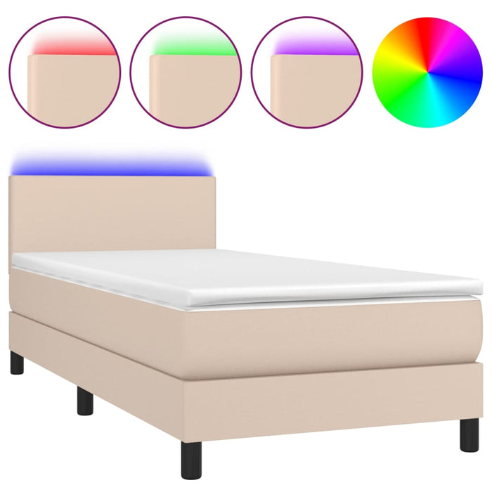 Pat continental cu saltea și LED cappuccino 80x200 cm piele eco - WALTI WALTI