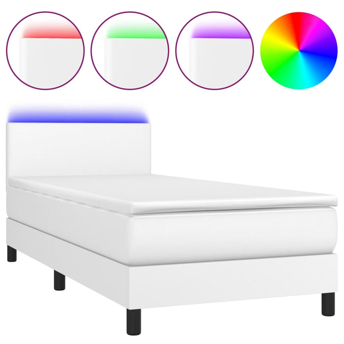Pat cu arcuri, saltea și LED, alb, 90x190 cm, piele ecologică WALTI