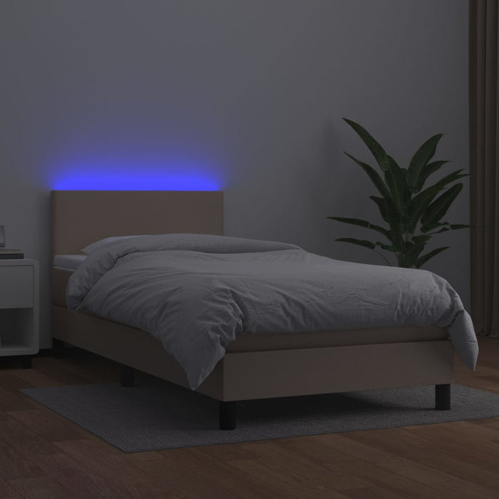 Pat cu arcuri, cu saltea și LED, cappuccino 90x200 cm piele eco WALTI