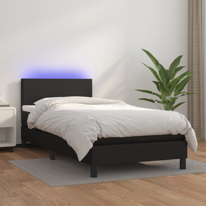 Pat cu arcuri, saltea și LED, negru, 100x200cm, piele ecologică - WALTI WALTI