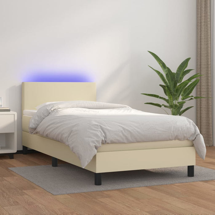 Pat cu arcuri, saltea și LED, crem, 100x200 cm, piele ecologică - WALTI WALTI