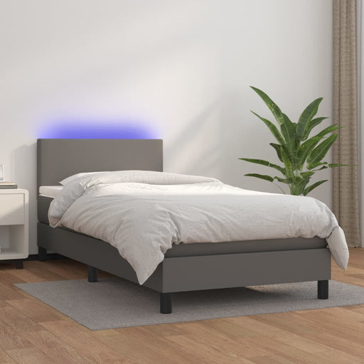 Pat cu arcuri, saltea și LED, gri, 100x200 cm, piele ecologică - WALTI WALTI