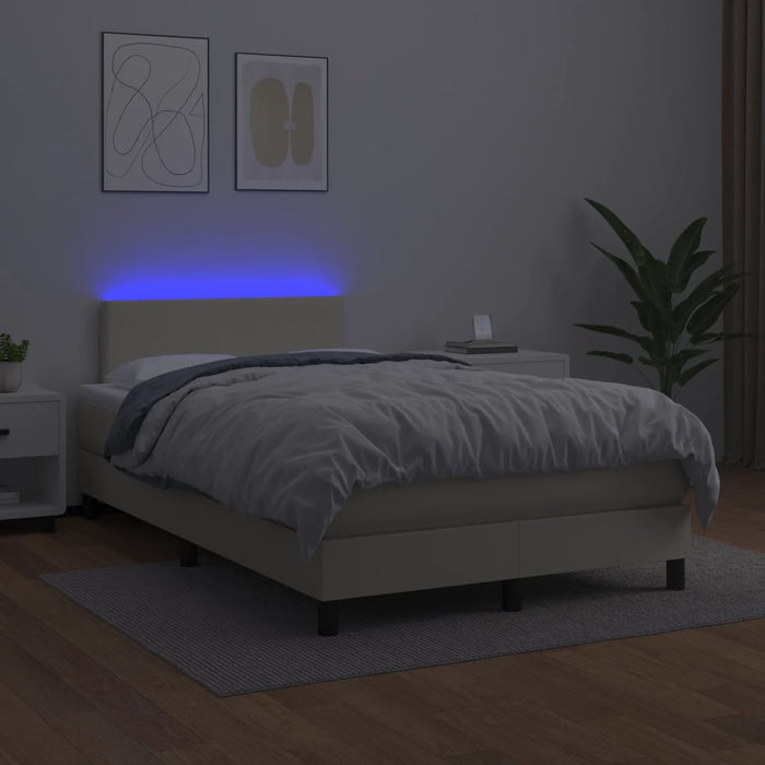 Pat cu arcuri, saltea și LED, crem, 120x200 cm, piele ecologică WALTI