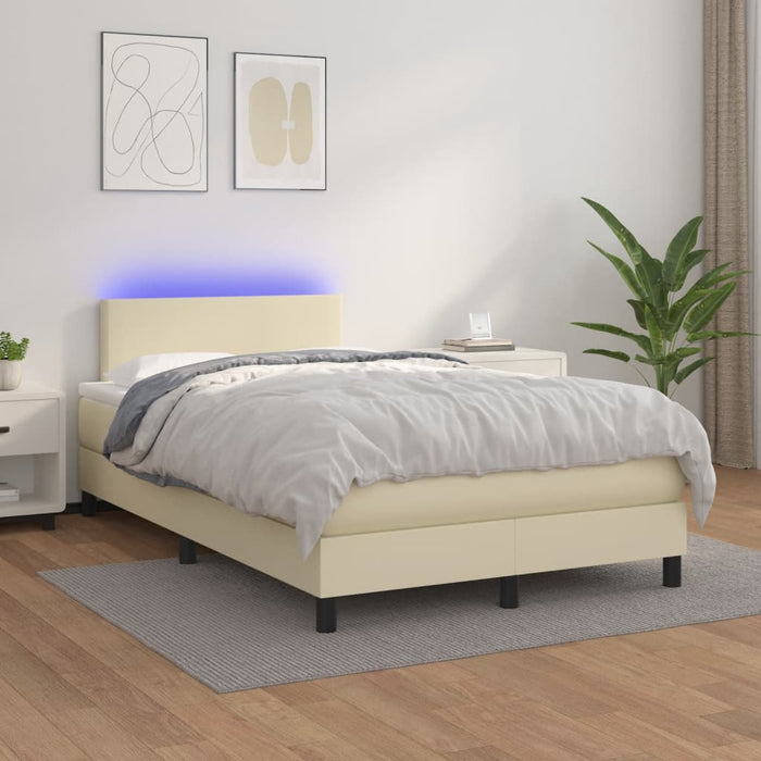 Pat cu arcuri, saltea și LED, crem, 120x200 cm, piele ecologică WALTI