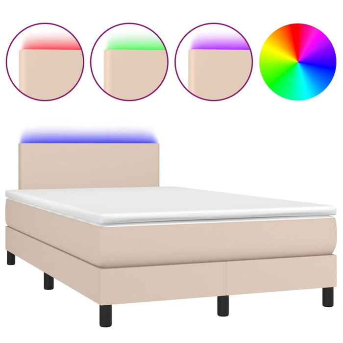 Pat cu arcuri, cu saltea și LED, cappuccino 120x200cm piele eco WALTI