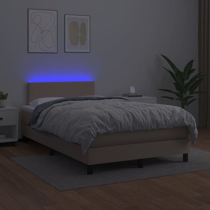 Pat cu arcuri, cu saltea și LED, cappuccino 120x200cm piele eco WALTI
