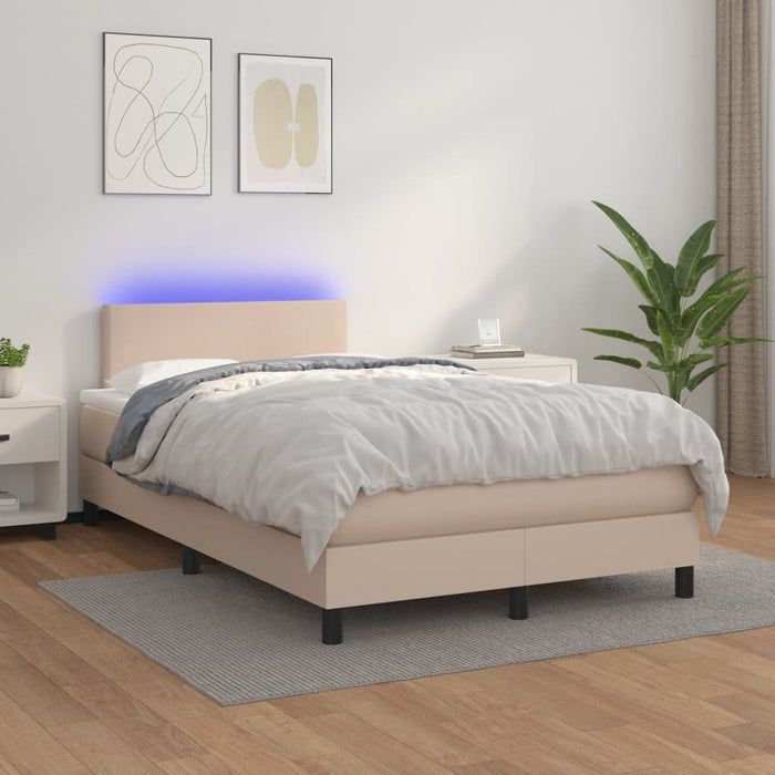 Pat cu arcuri, cu saltea și LED, cappuccino 120x200cm piele eco WALTI