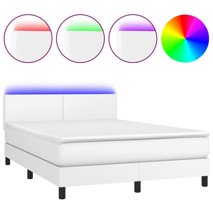 Pat cu arcuri, cu saltea & LED, alb, 140x190 cm, piele eco - WALTI WALTI