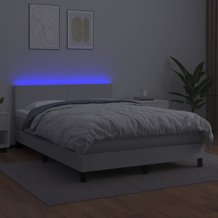 Pat cu arcuri, saltea și LED, alb, 140x200 cm, piele eco - WALTI WALTI