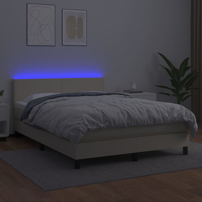 Pat cu arcuri, saltea și LED, crem, 140x200 cm, piele eco WALTI