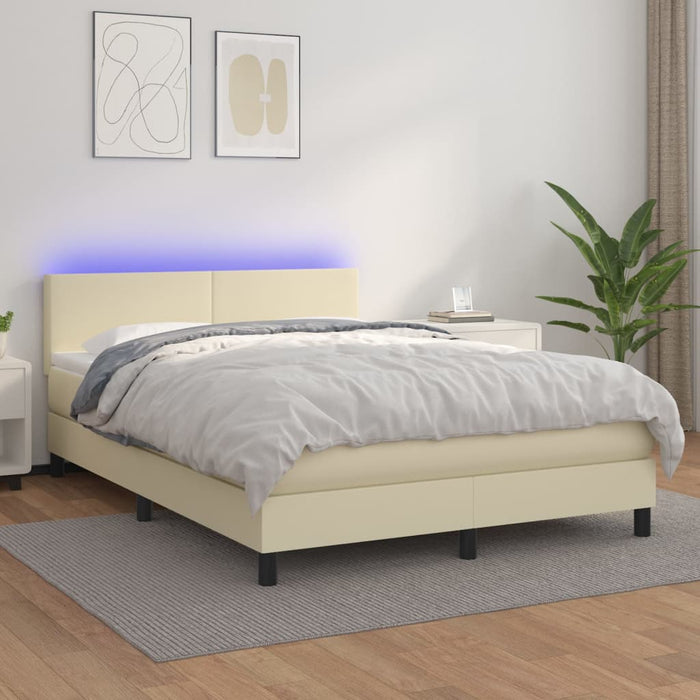 Pat cu arcuri, saltea și LED, crem, 140x200 cm, piele eco WALTI