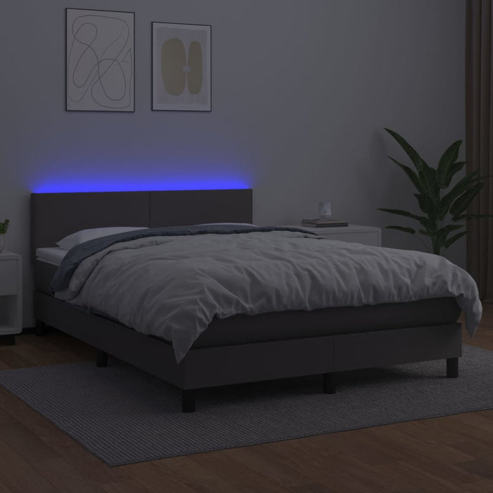 Pat cu arcuri, saltea și LED, gri, 140x200 cm, piele eco - WALTI WALTI