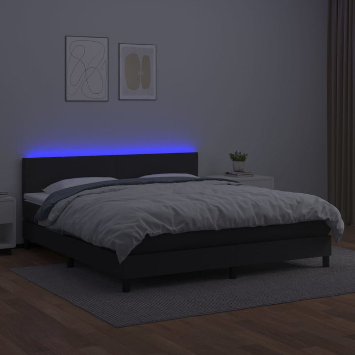 Pat cu arcuri, saltea și LED, negru, 160x200cm, piele ecologică WALTI