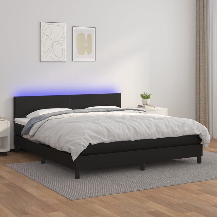 Pat cu arcuri, saltea și LED, negru, 160x200cm, piele ecologică WALTI