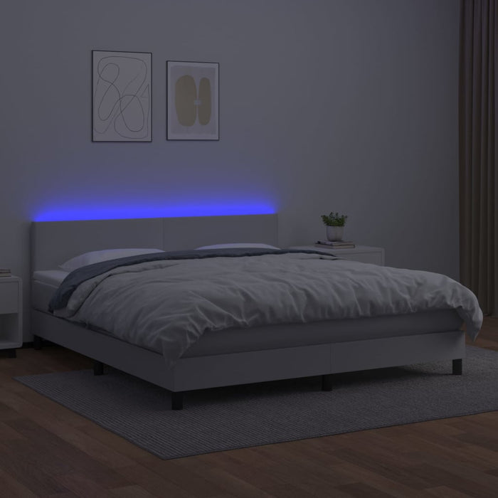 Pat cu arcuri, saltea și LED, alb, 160x200 cm, piele ecologică - WALTI WALTI