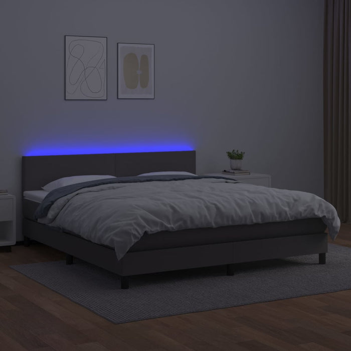 Pat cu arcuri, saltea și LED, gri, 160x200 cm, piele ecologică - WALTI WALTI