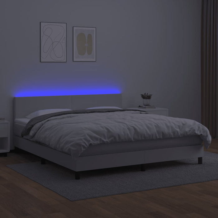 Pat cu arcuri, saltea și LED, alb, 180x200 cm, piele ecologică WALTI