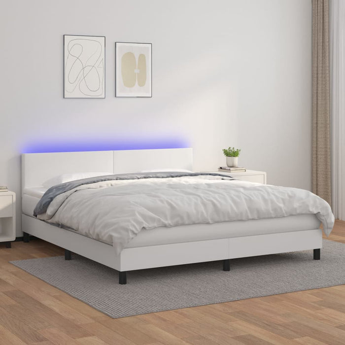 Pat cu arcuri, saltea și LED, alb, 180x200 cm, piele ecologică WALTI