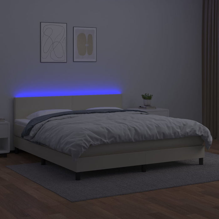 Pat cu arcuri, saltea și LED, crem, 180x200 cm, piele ecologică WALTI