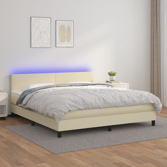 Pat cu arcuri, saltea și LED, crem, 180x200 cm, piele ecologică WALTI